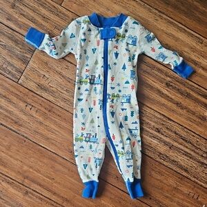Hanna Andersson Christmas Zip Up Onesie Train Print 3-6 Month